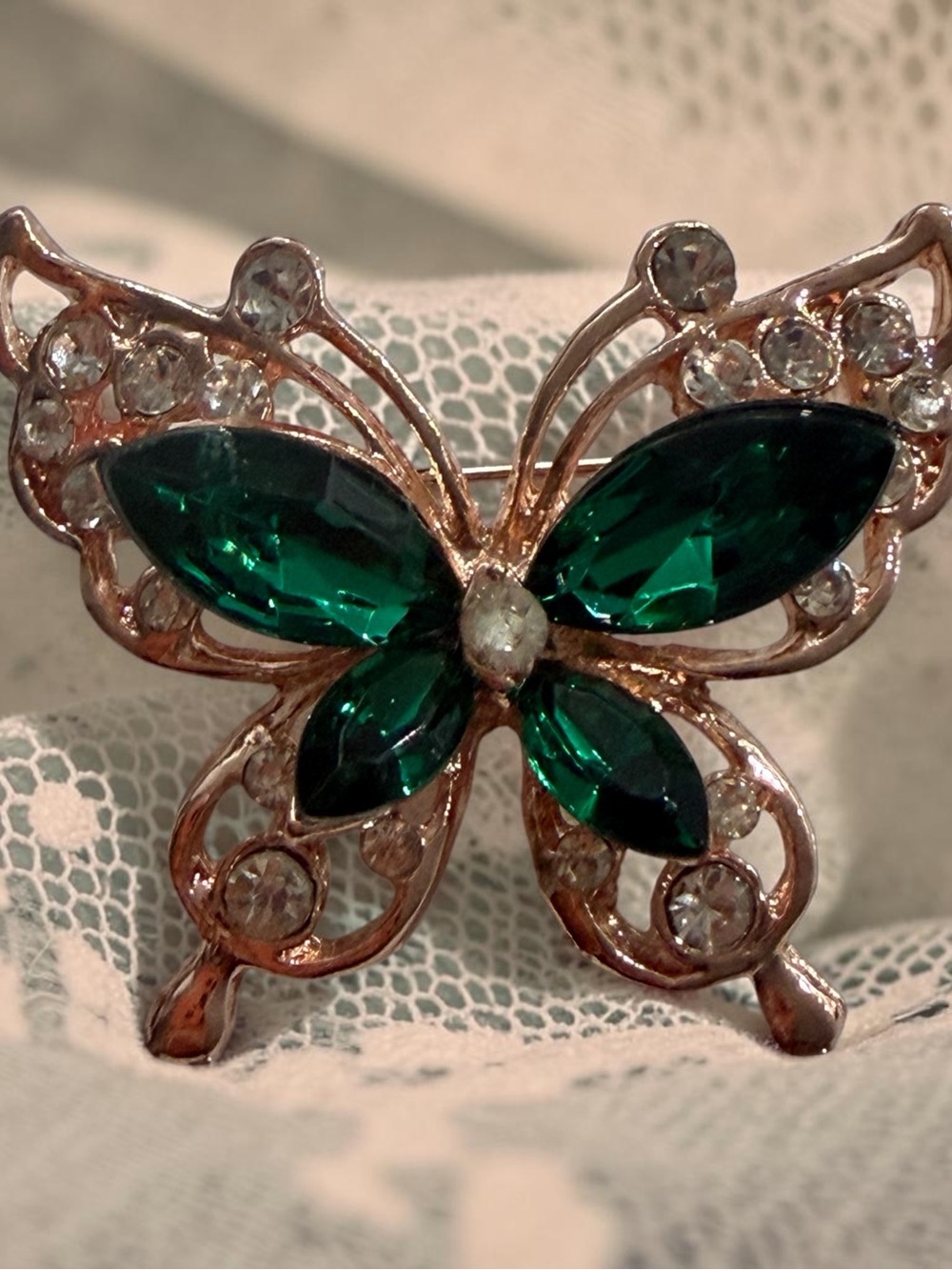 Elegant Green Butterfly Crystal Brooch